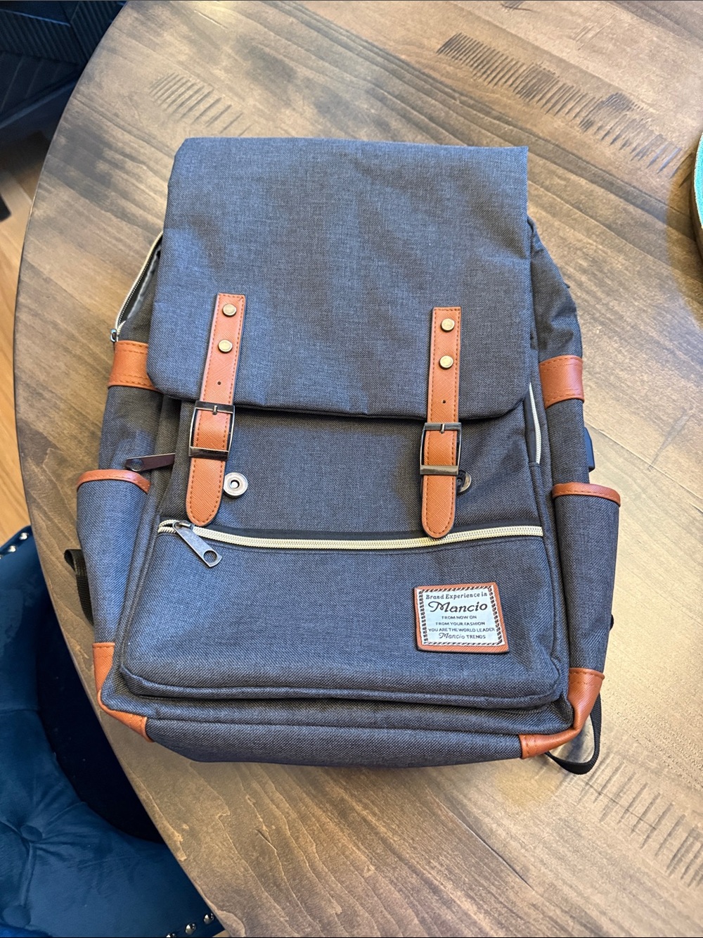 Men's Travel Backpack in Charcoal with Brown Trim